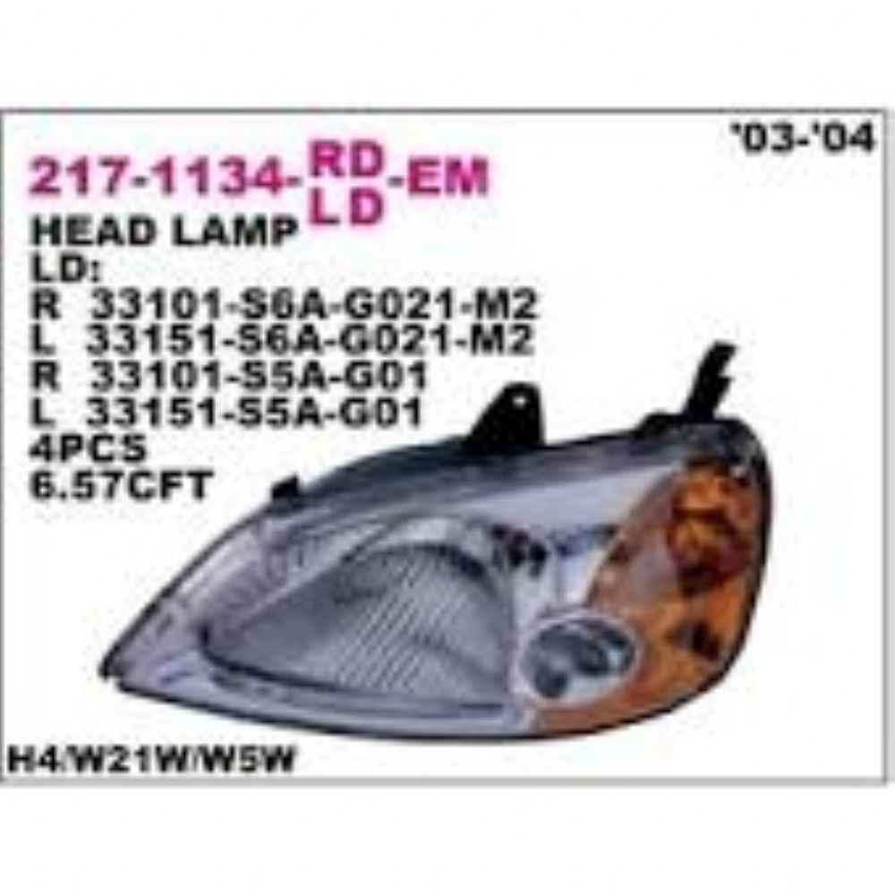 Yeni İhracat Ürünleri | Honda Civic Sol Ön Far Elektrikli 2001-2003 Depo Marka 08-217-1134-L | 08-217-1134-L | 