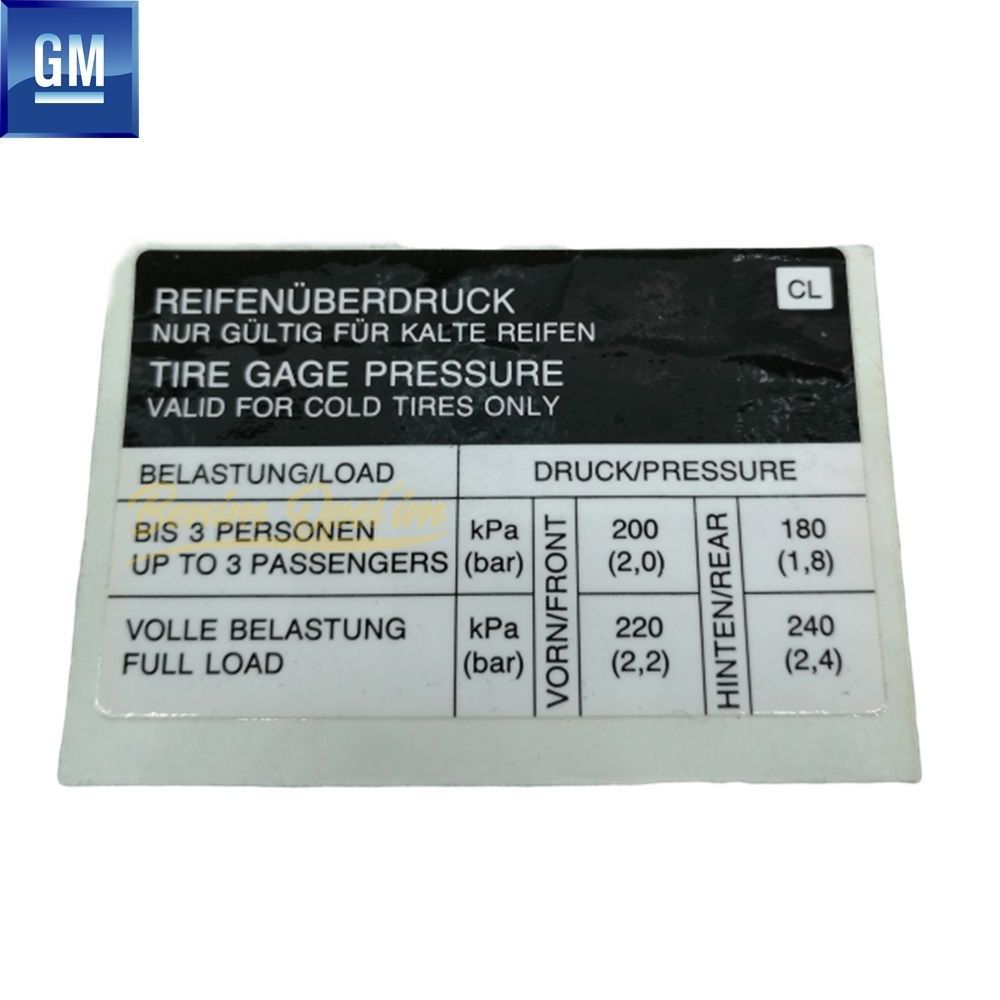 Amblem ve Yazı | Opel Lastik Basınç Etiketi 4.5X7Cm (Cl) Depo Kapak İçi GM Orijinal 1008867 - 90375985 | 1008867 | 