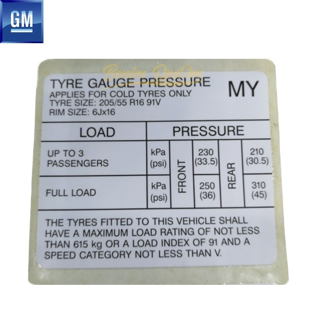 Amblem ve Yazı | Opel Lastik Basınç Etiketi 5.8X6.9Cm (My) Depo Kapak İçi GM Orijinal 6008896 - 93184613 | 6008896 | 