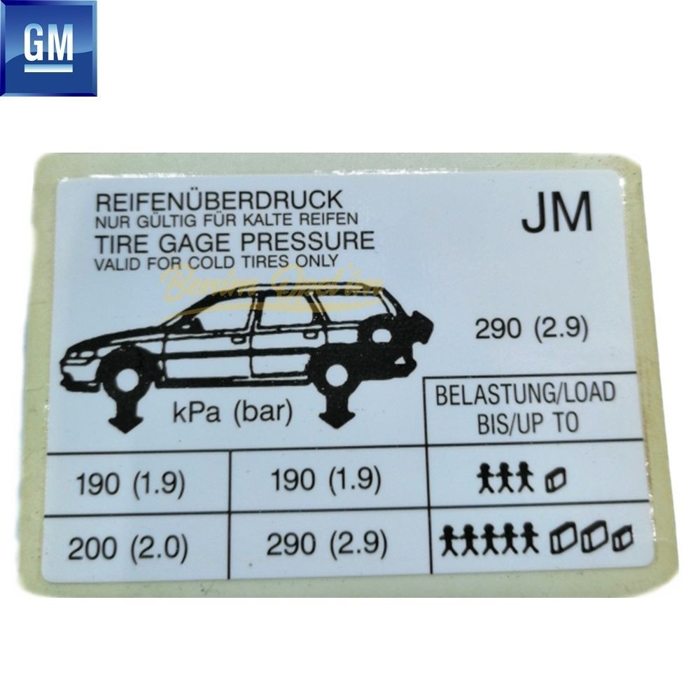 Amblem ve Yazı | Opel SW Araç Görselli Lastik Basınç Etiketi 4.7X6.9Cm (Jm) GM Orijinal 1008982 - 90539654 | 1008982 | 