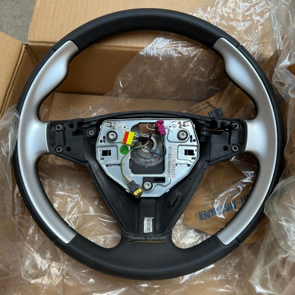 Direksiyon ve Hava Yastığı | Saab 9-3 Aero Direksiyon Simidi Mat Krom Detaylı Siyah Deri GM Orijinal 12759377 - 12783362 | 12759377 | 